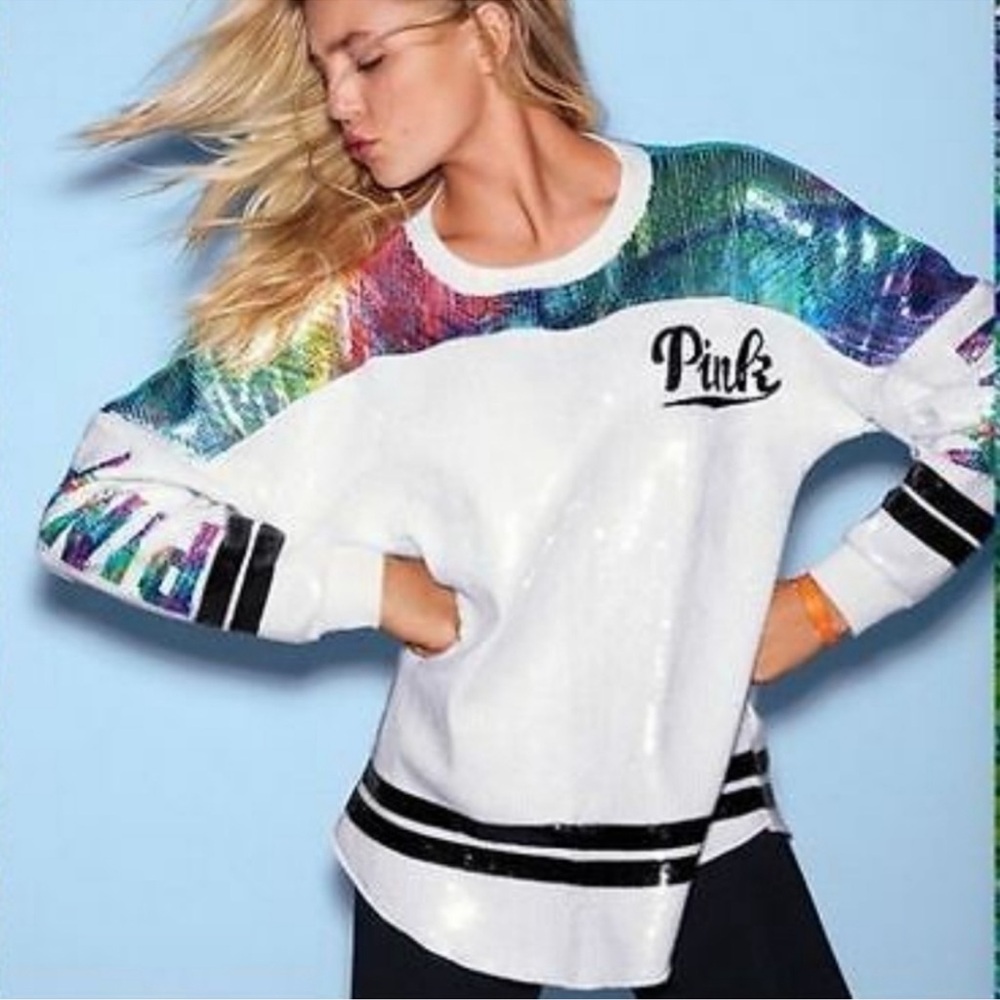 PINK Victoria's Secret Limited Release 001 Varsity Crew Open Back Sweatshirt XS
